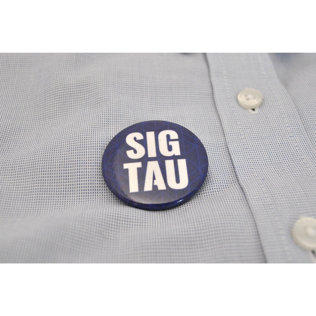 1.5" Sig Tau White on Blue Button