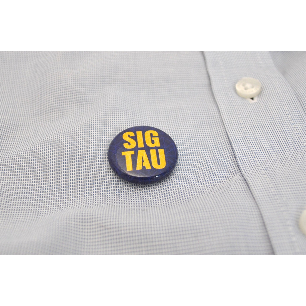 1" Sig Tau Yellow on Blue Button